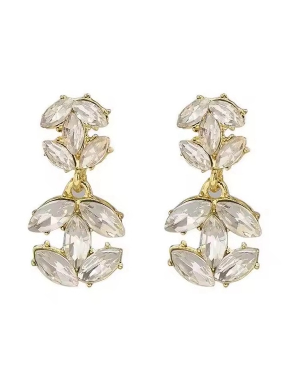 Macy's Gold Drop Earrings with Clear Crystal Marquise Stones - Picture 2 of 3